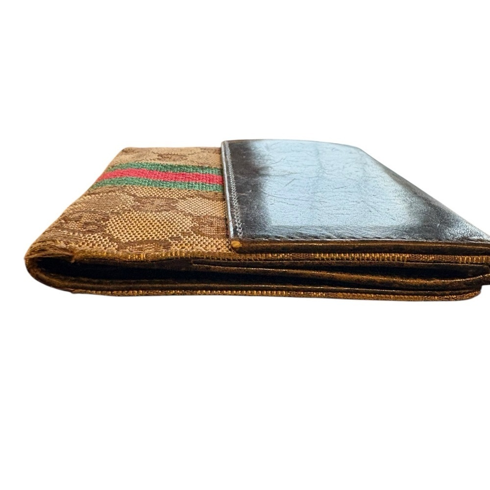 Vintage Gucci Beige Monogram Wallet with Black Leather and Red-Green Stripe - Picture 6 of 13